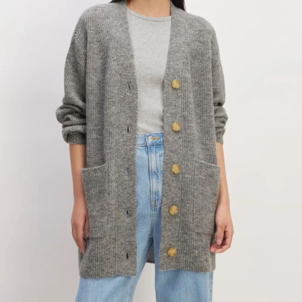 Everlane Oversize Alpaca Pocket Cardigan Heathered Stone Sweater Wool Light S - Picture 2 of 10